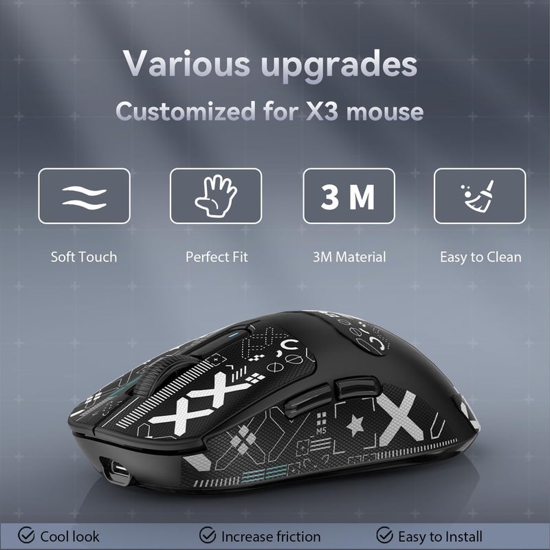 MANBASNAKE Mouse Anti Slip Grip Tape, Pre-Cut Universal Griptape for Superlight Wireless Gaming Mouse Skins, Sweat Resistant, Elastics Refined Side Grips, Easy to Apply, Ultra-thin 0.5mm (0.02in) - Black - Image 4